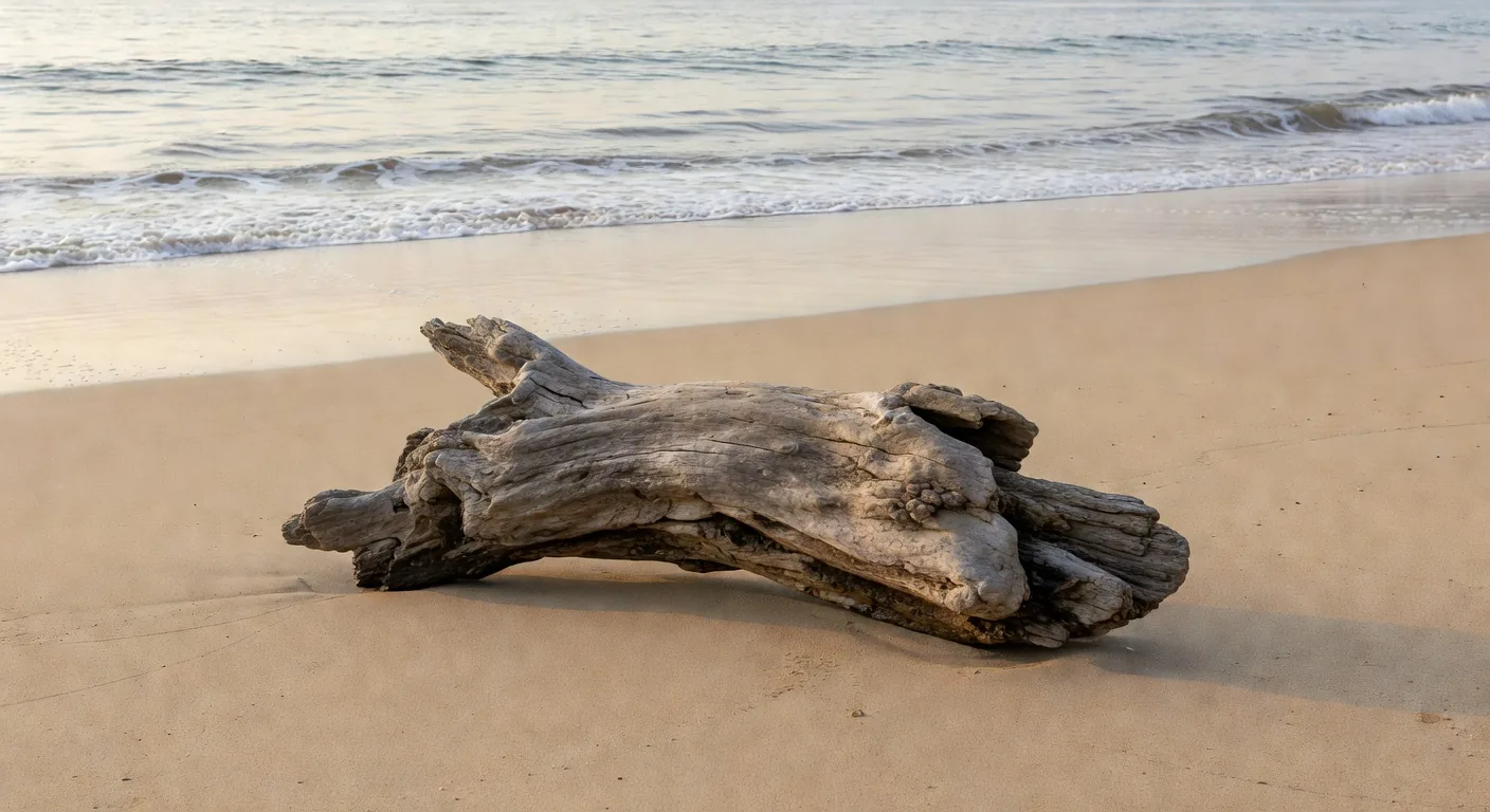 静寂の浜辺の流木